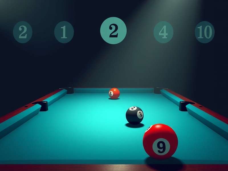Professional Eight Ball Pool table with balls set up for a game