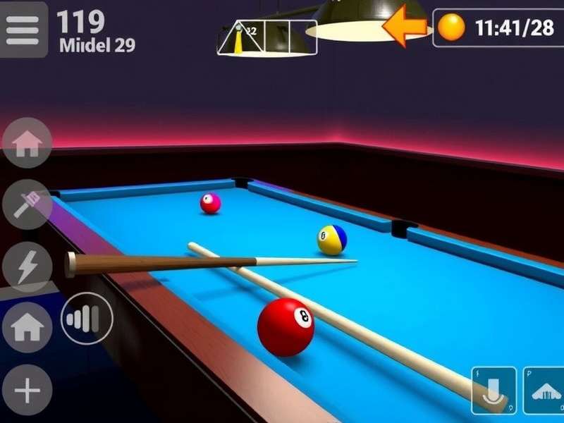 Close-up of a pool table with 8 ball about to be potted