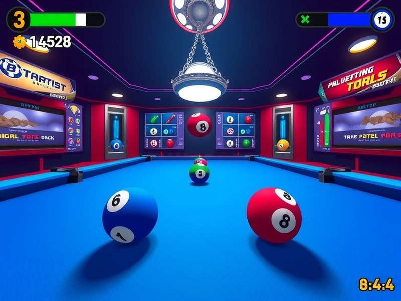 Professional 8 Ball Pool player taking a shot in a high-stakes online tournament