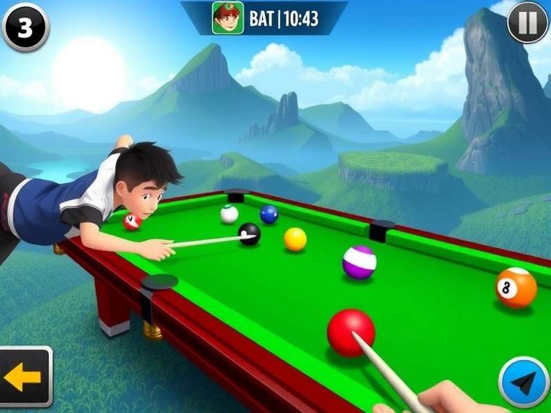Professional 8 Ball Pool table setup with cue stick and balls