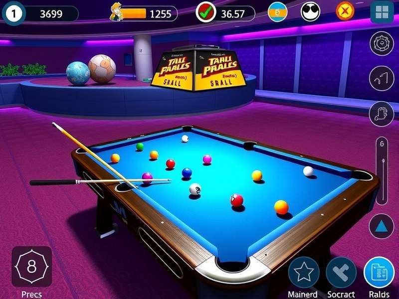 Professional 8 Ball Pool shot setup with cue stick and balls