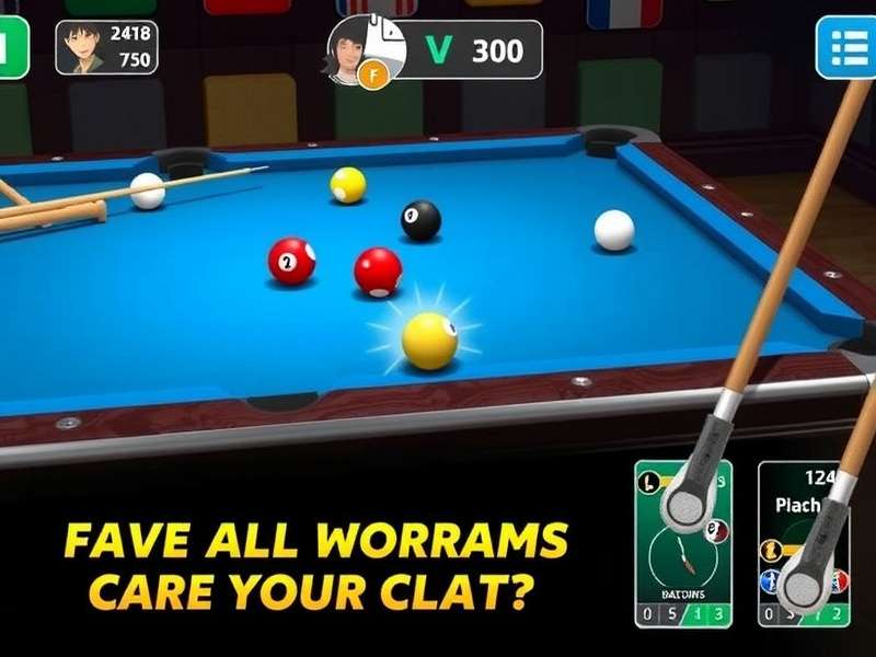 Professional 8 Ball Pool game setup with cues and balls