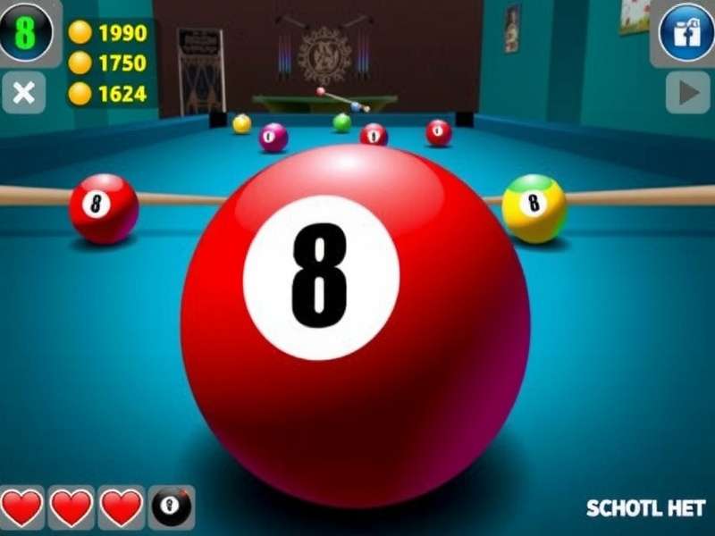 A professional 8 Ball Pool setup with cue stick and balls on a digital green felt table
