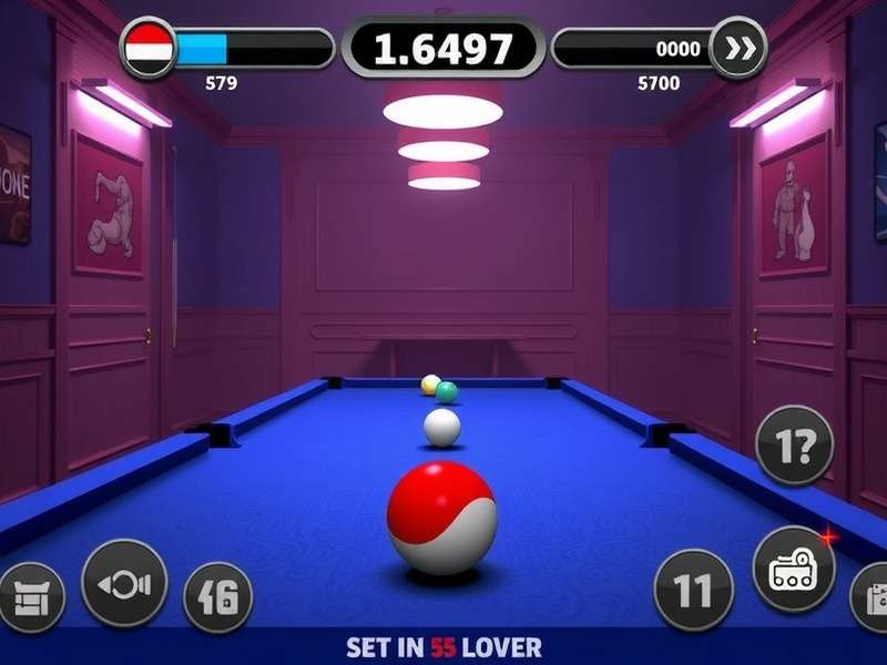 8 Ball Pool game setup with cues and balls on a table