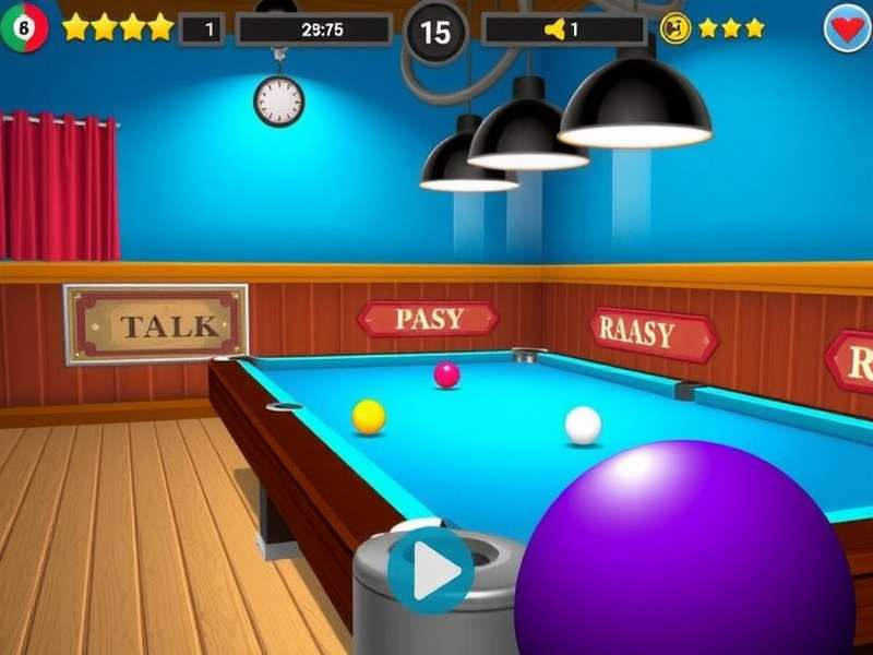 Professional 8 Ball Pool game setup with cues and balls on a green table