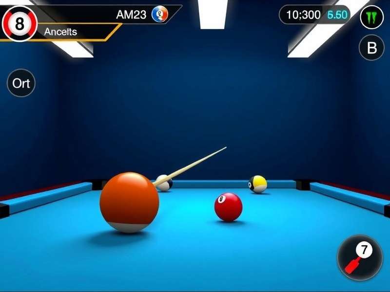 Close-up of a pool cue striking the cue ball with spin