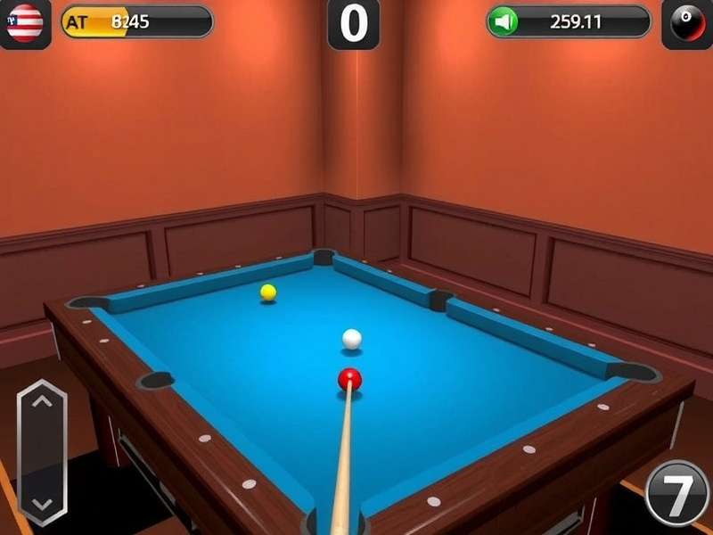 8 Ball Pool table with cue and balls in vibrant green felt