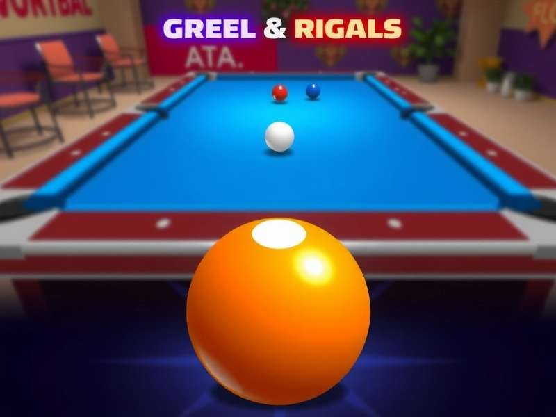 8 Ball Pool gameplay on a green baize table with racked balls and cue stick