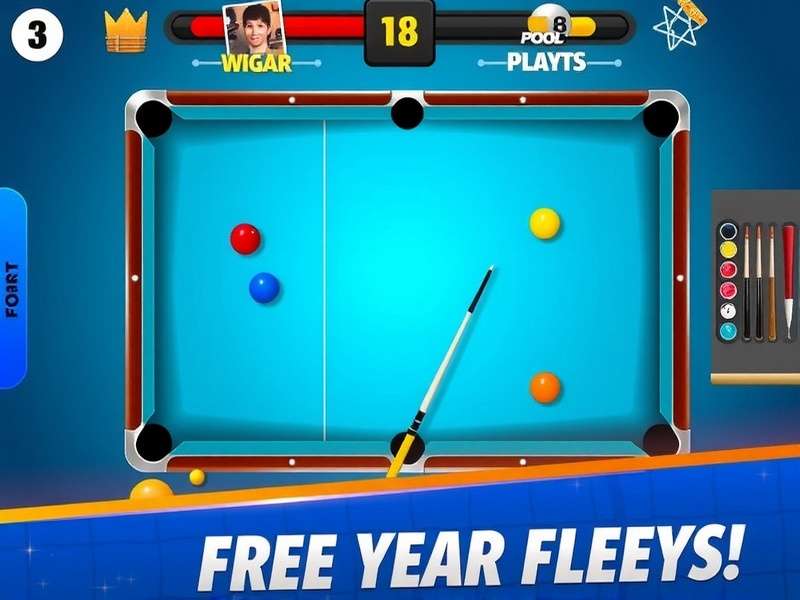 8 Ball Pool table setup showing solids, stripes and the 8-ball in rack formation