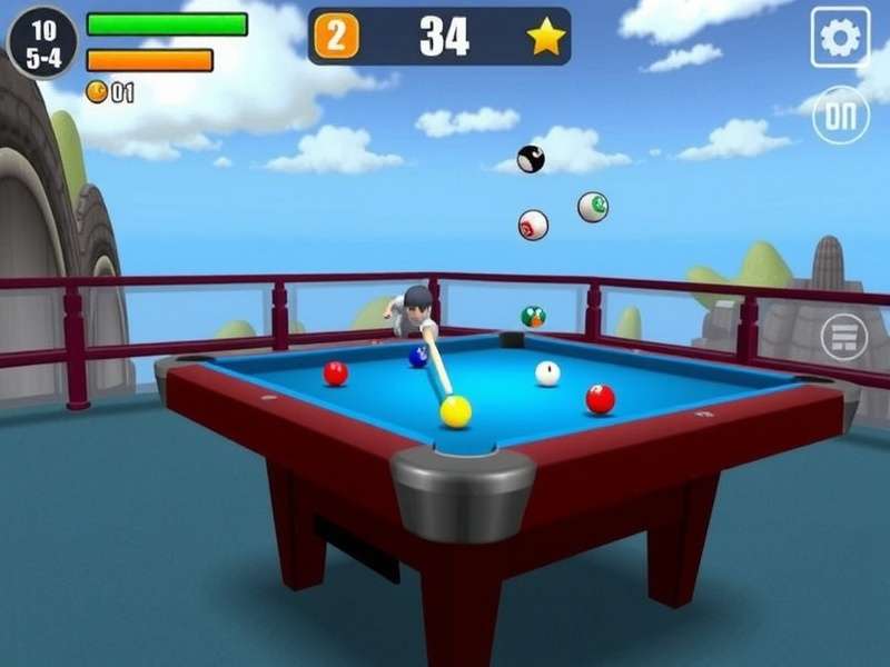 8 Ball Pool table setup with cues and balls in a professional gaming environment