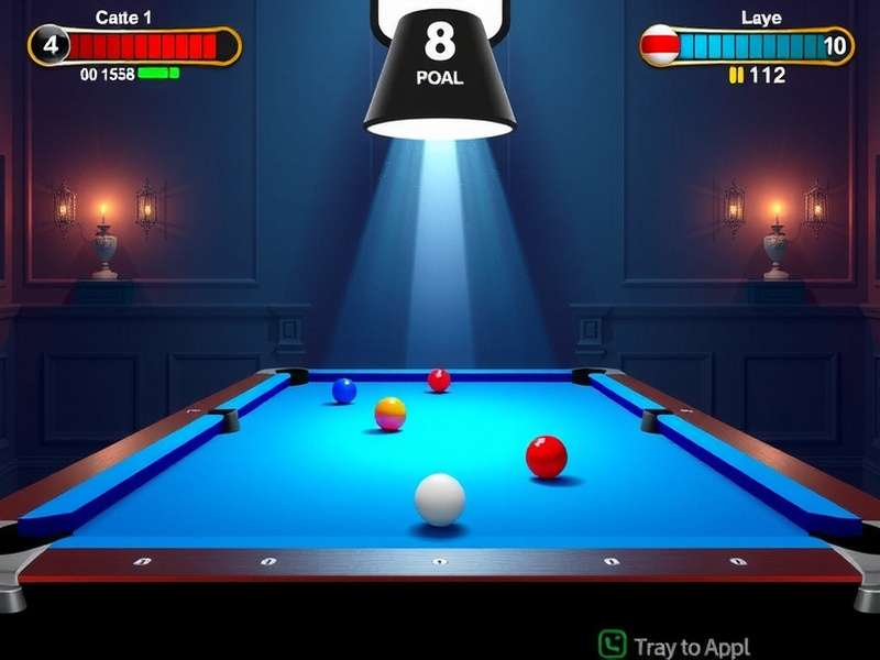 8 Ball Pool table with colorful balls racked, ready for a game